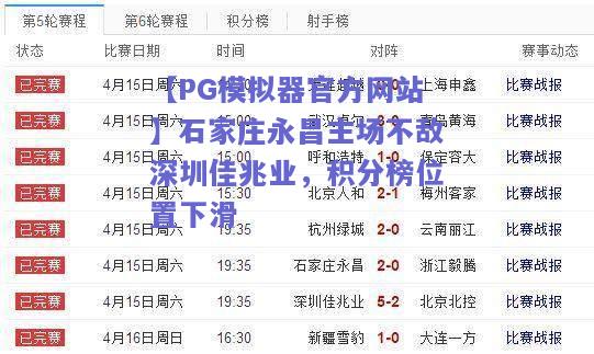 【PG模拟器官方网站】石家庄永昌主场不敌深圳佳兆业，积分榜位置下滑